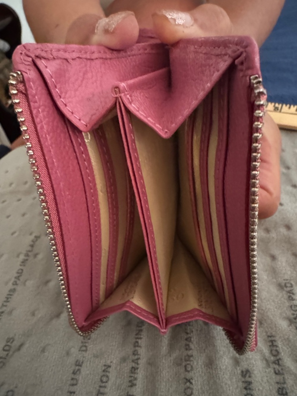 Pink Leather Zip Card Wallet